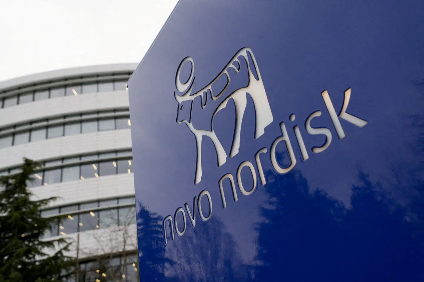 FILE PHOTO: The logo of pharmaceutical company Novo Nordisk is displayed in front of its offices in Bagsvaerd, Copenhagen, Denmark, February 4, 2026. REUTERS/Tom Little//File Photo