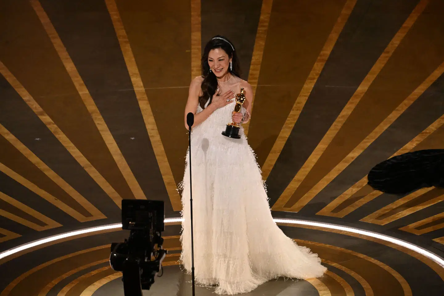 Michelle Yeoh modtog en Oscar i for sin hovedrolle i filmen "Everything Everywhere All at Once". Nu kan hun sætte endnu en statuette på hylden. (Arkivfoto).