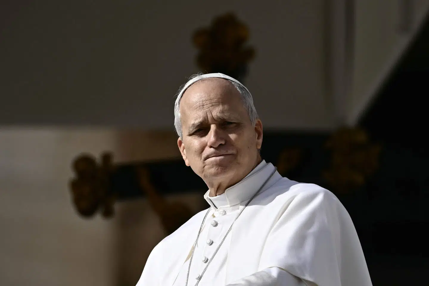 Pope Leo XIV looks on during the weekly general audience at St Peter's Square in The Vatican on February 18, 2026. (Photo by Filippo MONTEFORTE / AFP)