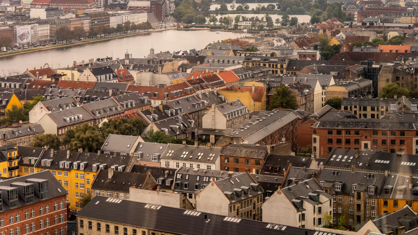 Udsigt over Søerne i København fra Mærsk Tårnet i København.