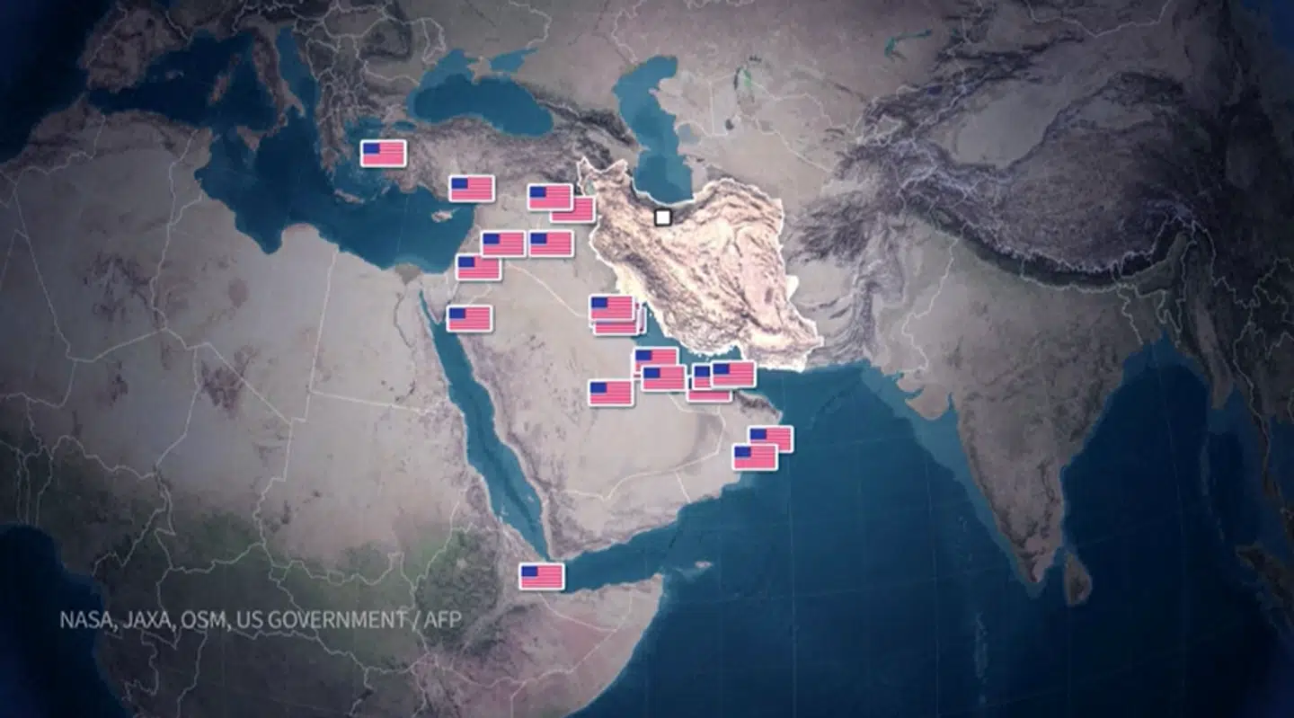 Amerikanske militærbaser nær Iran.