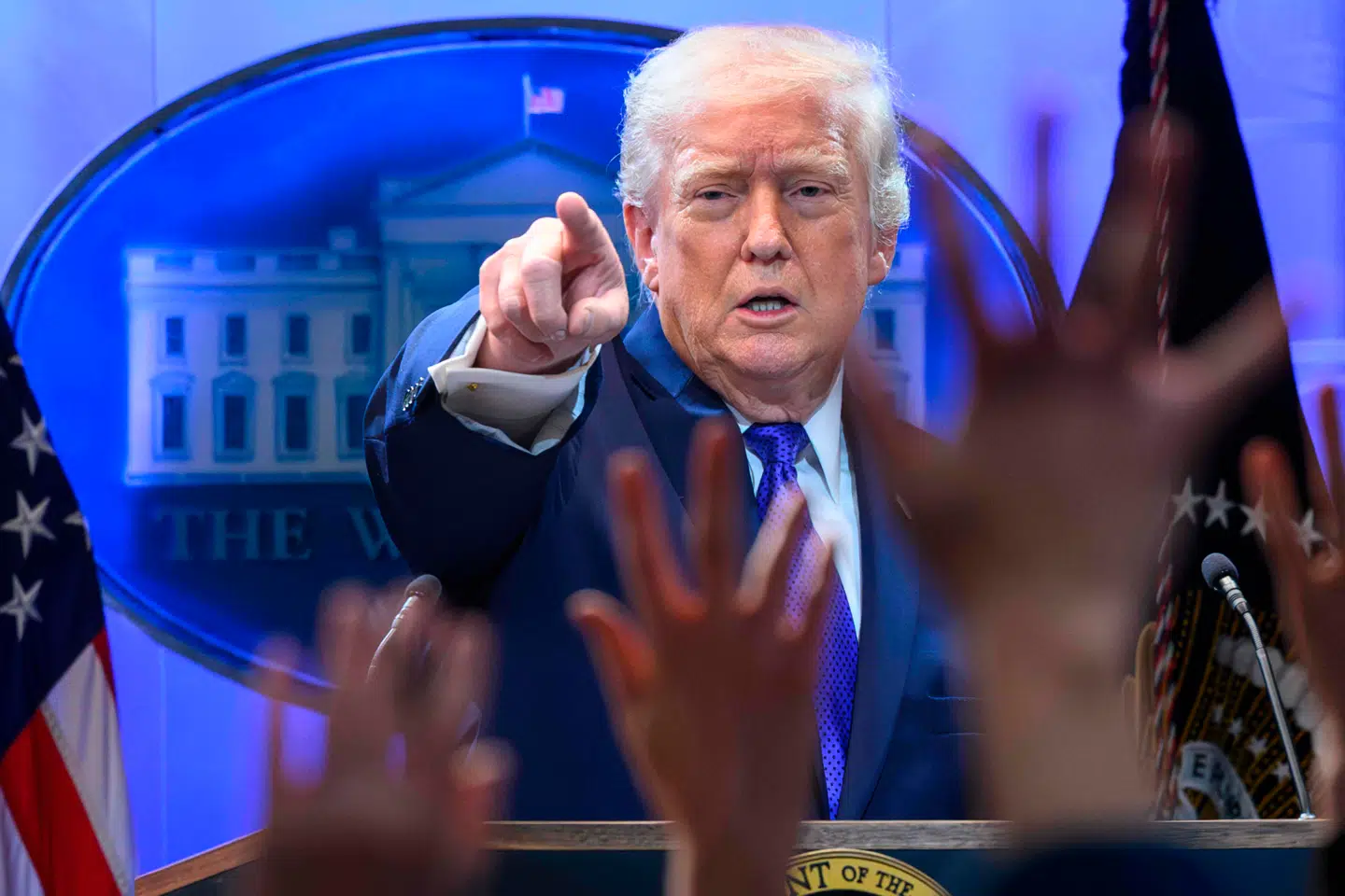 Her ses den amerikanske præsident, Donald Trump, under et pressemøde, som han afholdt fredag i kølvandet på højesterettens afgørelse.