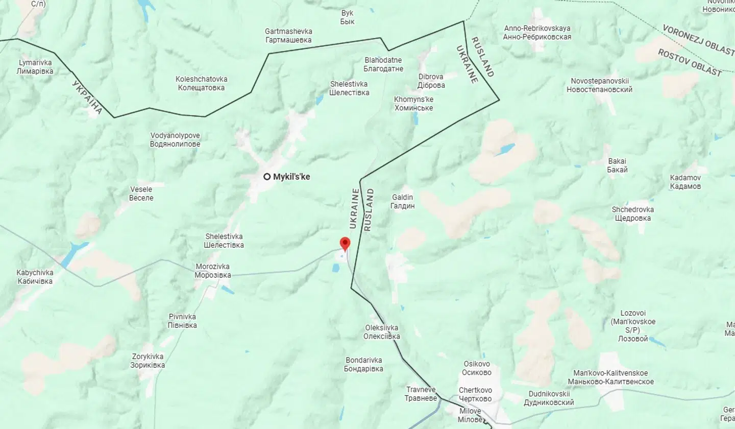 Denys Tkach var grænsevagt i Zorynivka, der ses her på kortet.