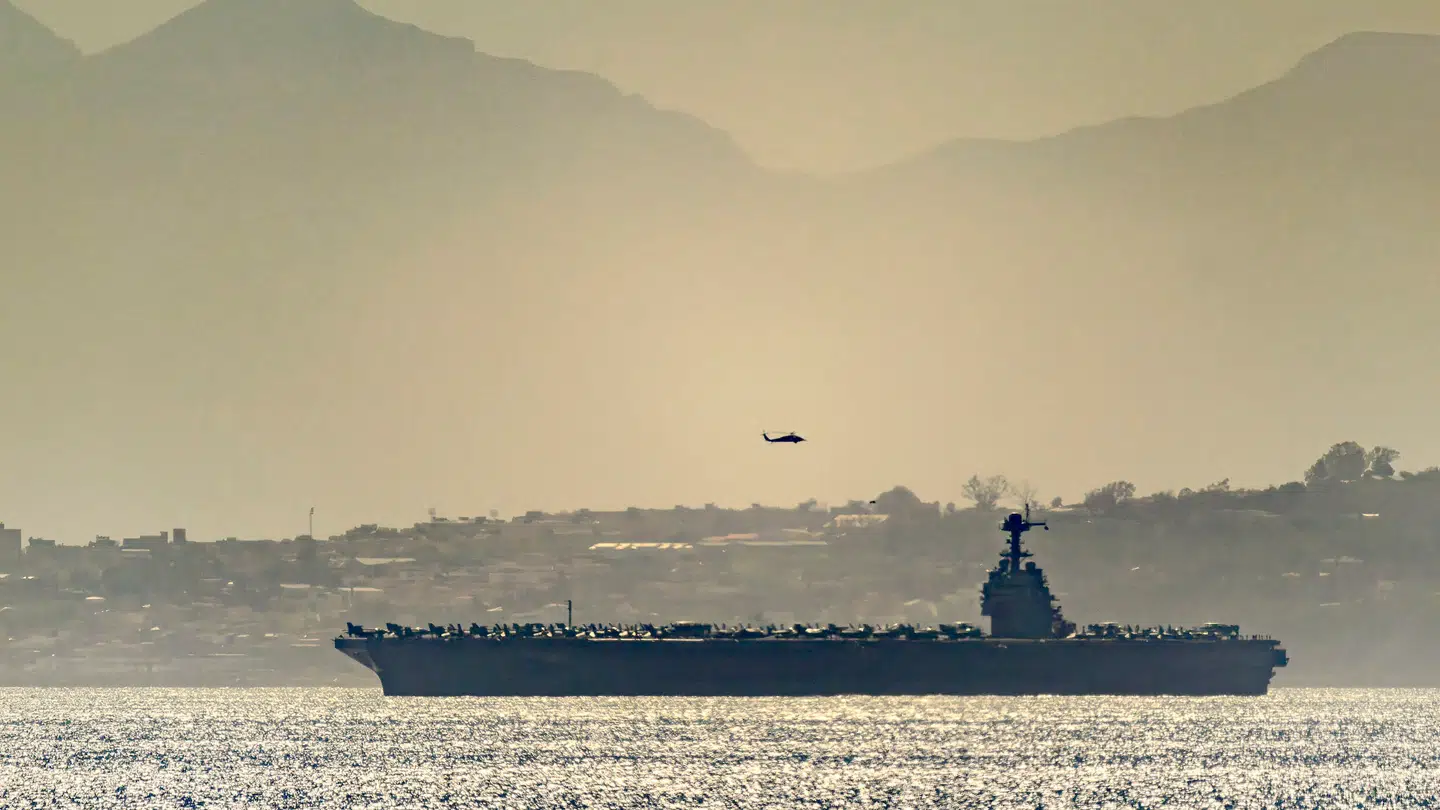 Verdens største krigsskib, det amerikanske hangarskib USS Gerald Ford, i Middelhavet 20. februar.