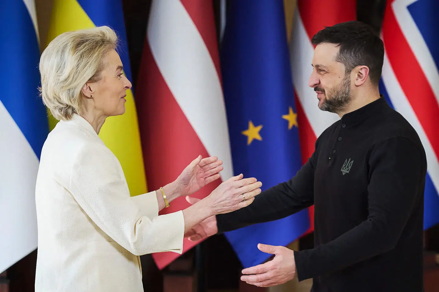 EU-Kommissionens formand, Ursula von der Leyen, havde håbet at kunne give Ukraines præsident, Volodymyr Zelenskyj, gode nyheder om EU-lån til Ukraine og sanktioner mod Rusland, når hun tirsdag deltager i ceremoni, der markerer årsdagen for Ruslands invasion. Men det sker ikke efter veto fra Ungarn (Arkivfoto).