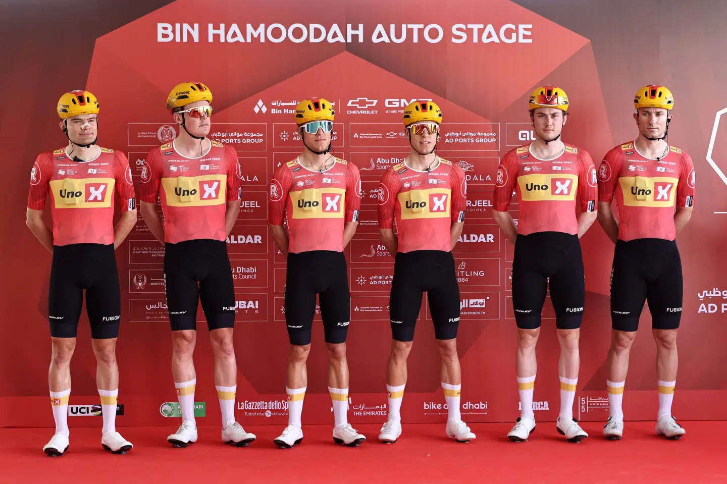 Team Uno-X - her før UAE Tour - får Faxe Kondi på trøjerne. (Arkivfoto).