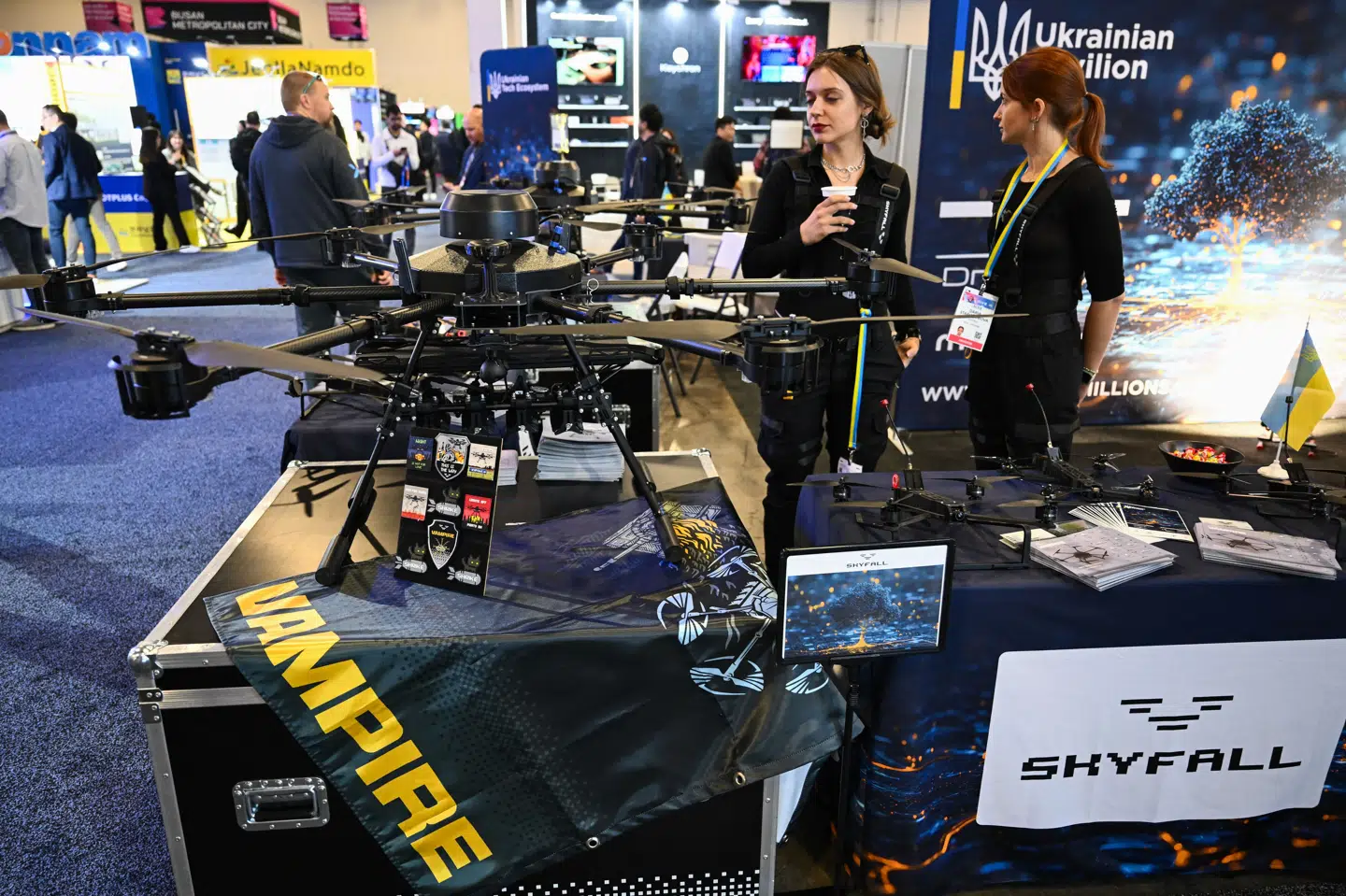 I januar sidste år fremviste den ukrainske forsvarsvirksomhed Skyfall blandt andet droner på en konference i Las Vegas, USA. Virksomheden skal muligvis producere i Danmark i fremtiden. (Arkivfoto).