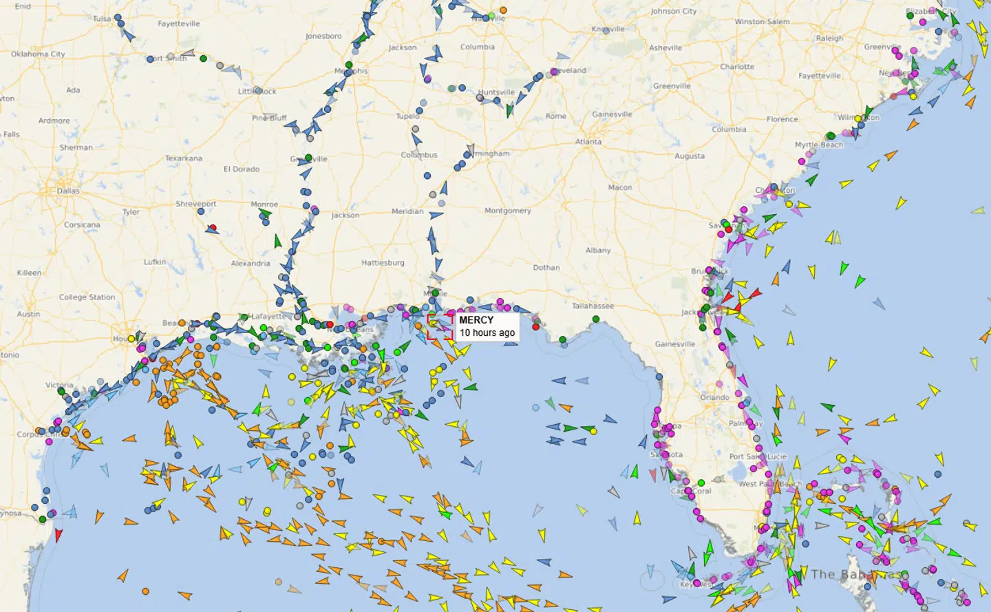 USNS Mercy har forladt havnen i Mobile i delstaten Alabama.