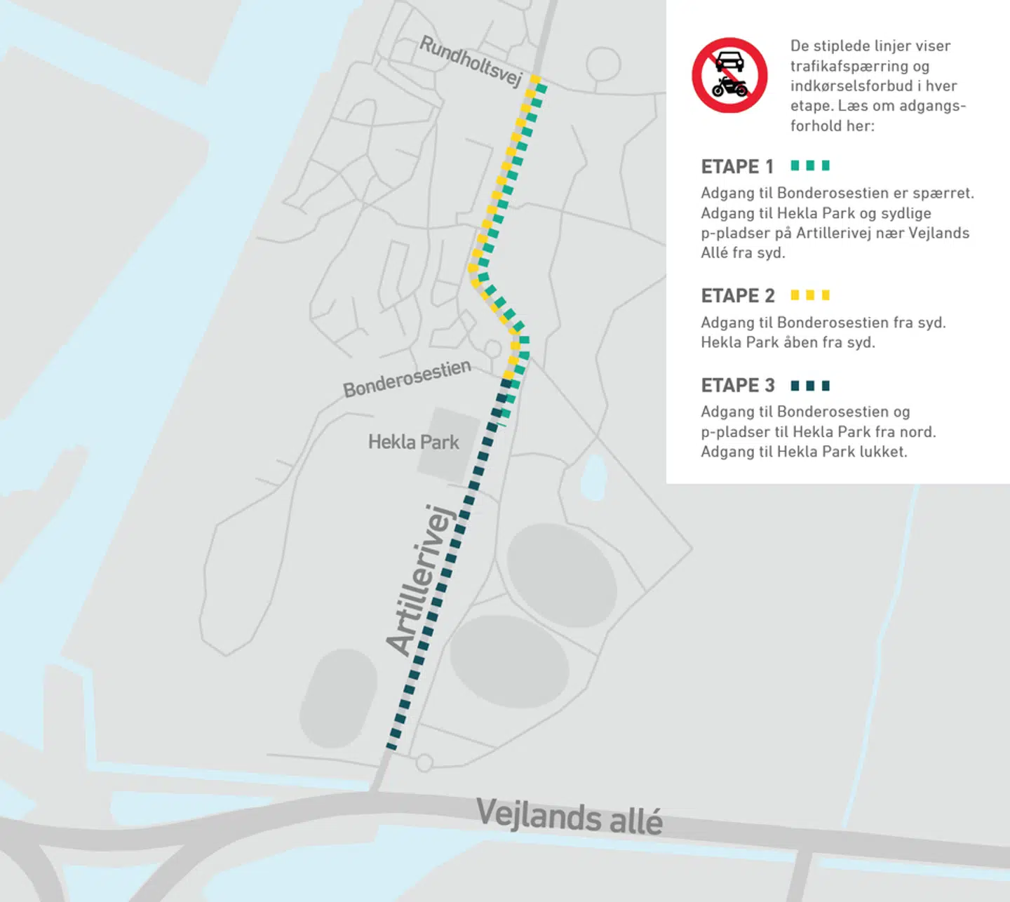Kabelarbejdet på Artillerivej udføres i flere etaper.