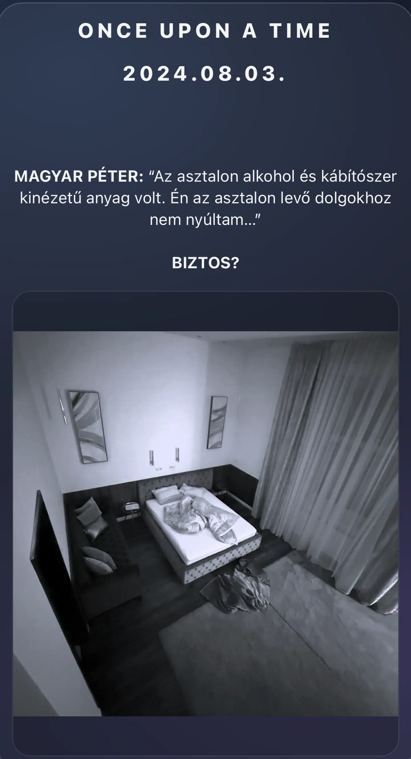 Den nye tekst på hjemmesiden med et billede af et værelse med en rodet seng, som blev sendt til en række ungarske medier for uger tilbage inden det kommende valg i Ungarn.