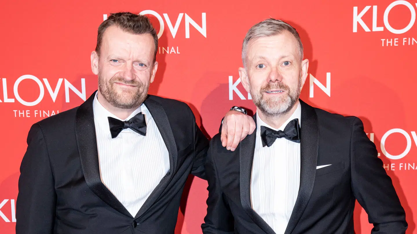 Frank Hvam og Casper Christensen på den røde løber til gallapremiere på filmen 'Klovn The Final', i Bremen Teater onsdag den 29. januar 2020.