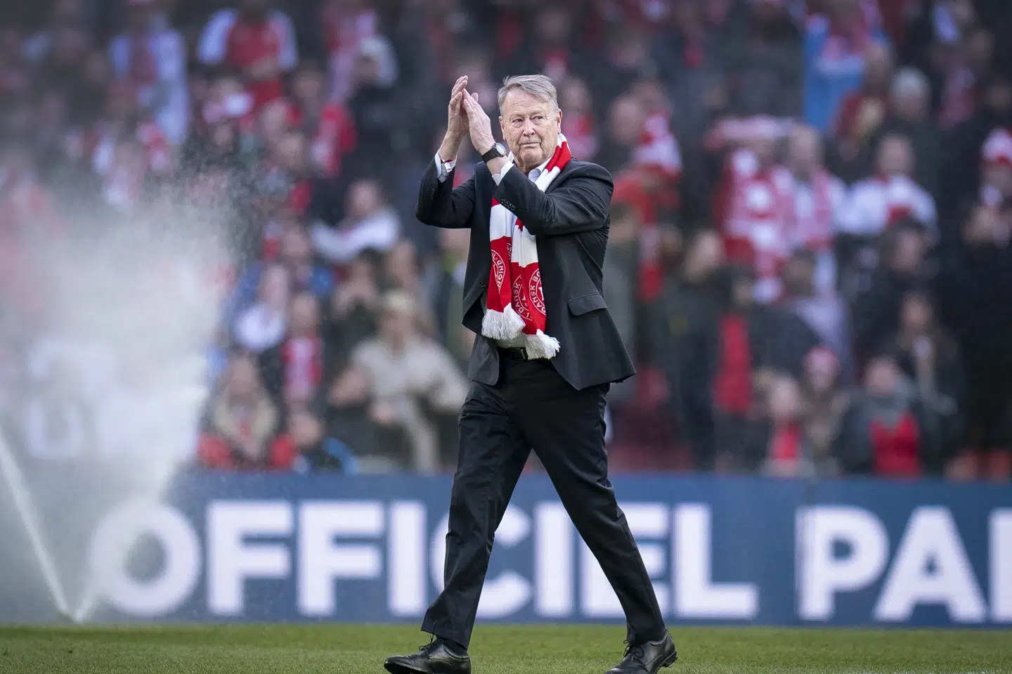 Åge Hareide blev hyldet før en venskabslandskamp mellem Danmark og Serbien i Parken i 2022. (Arkivfoto).
