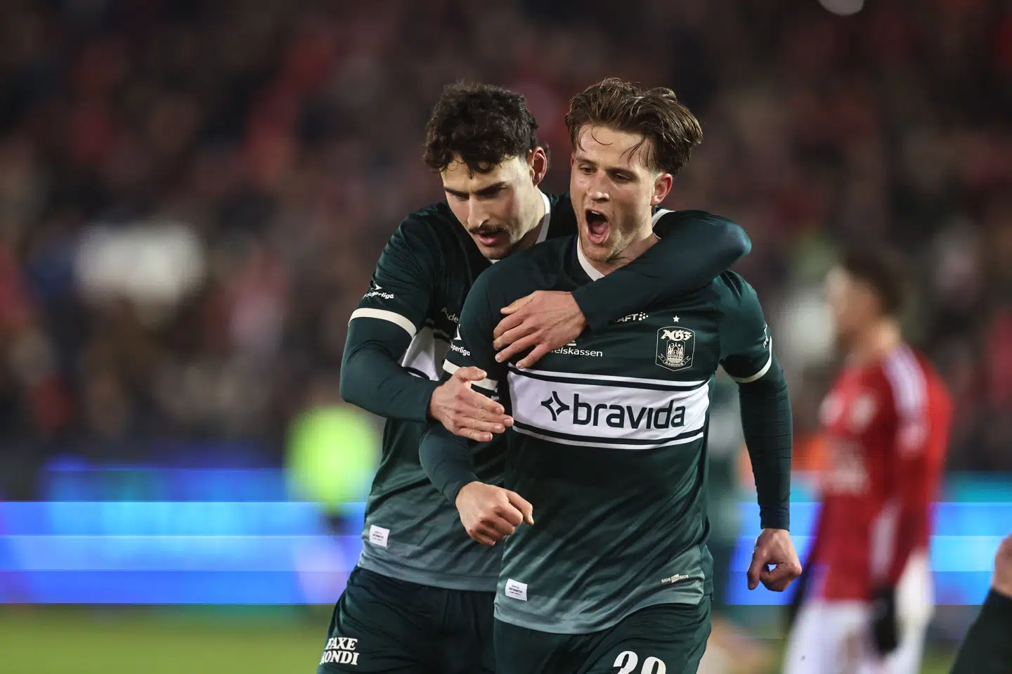 Rasmus Carstensen jubler efter sin scoring for AGF i kampen mod Vejle.