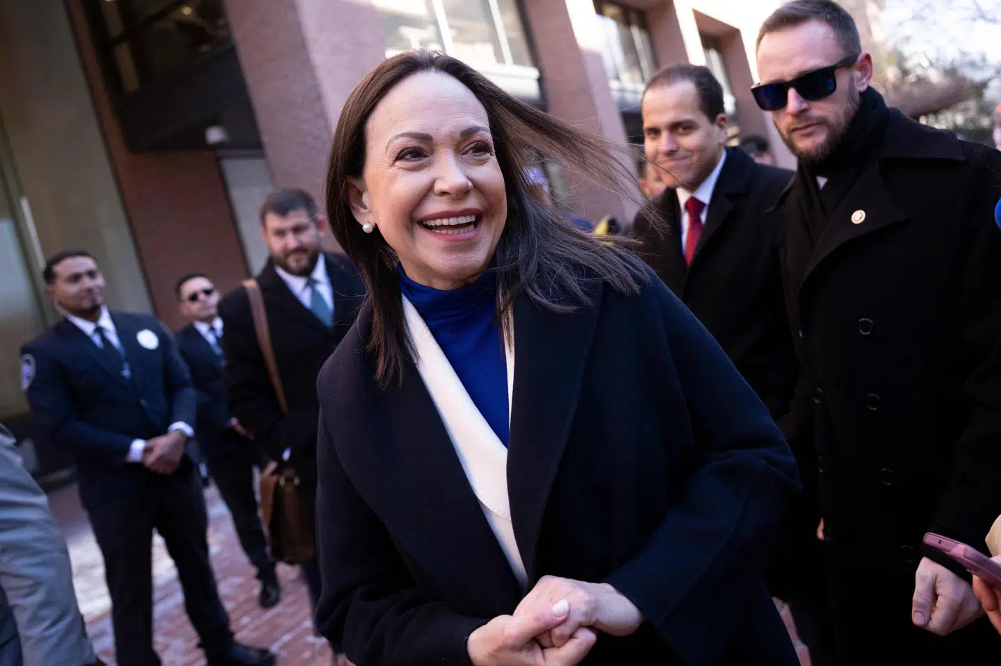 Den venezuelanske oppositionsleder Maria Corina Machado skriver i et opslag på X til sine landsmænd, at "om et par uger ses vi i Venezuela". Her er hun fotograferet i Washington D.C. i begyndelsen af februar. (Arkivfoto)