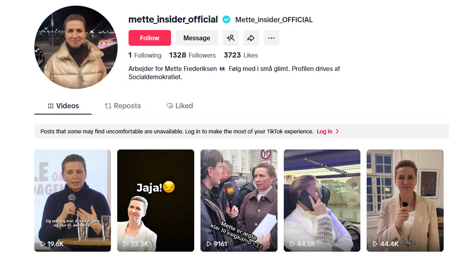 Mette Frederiksens nyligt oprettede TikTok-profil