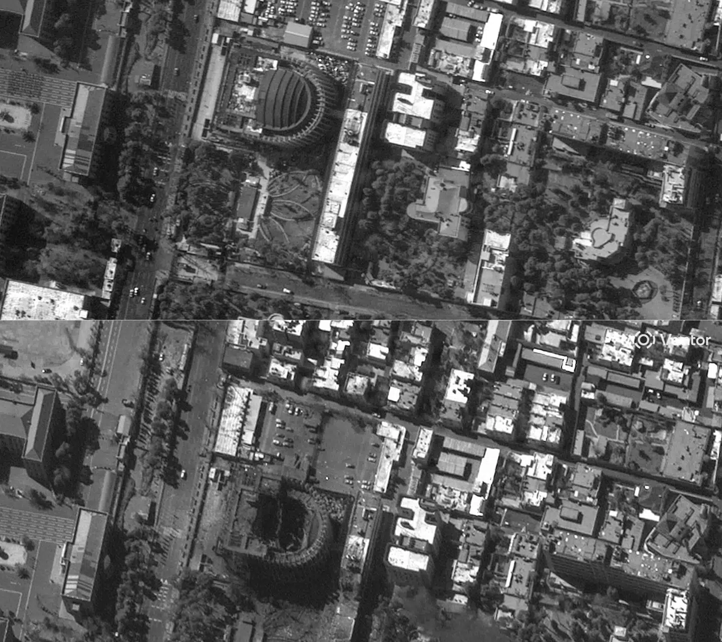 Før/efterbilleder af præsidentpaladset viser, hvordan de intense angreb har ført til tydelige ændringer.