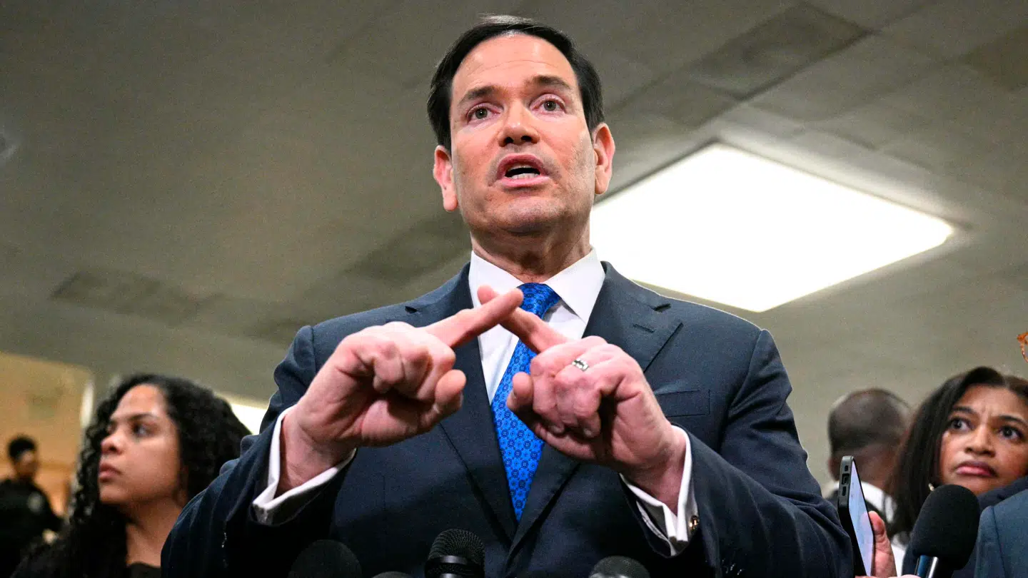 Sådan så det ud, da Marco Rubio svarede på spørgsmål fra pressen om Iran.