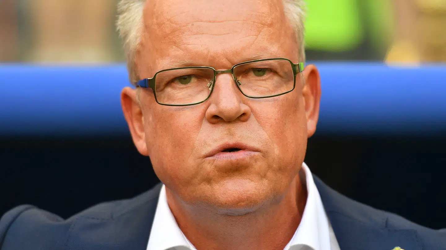 Janne Andersson skjulte sin prostatakræft over for de svenske landsholdsspillere ved VM i 2018. Her ses han ved svenskernes kamp mod England.