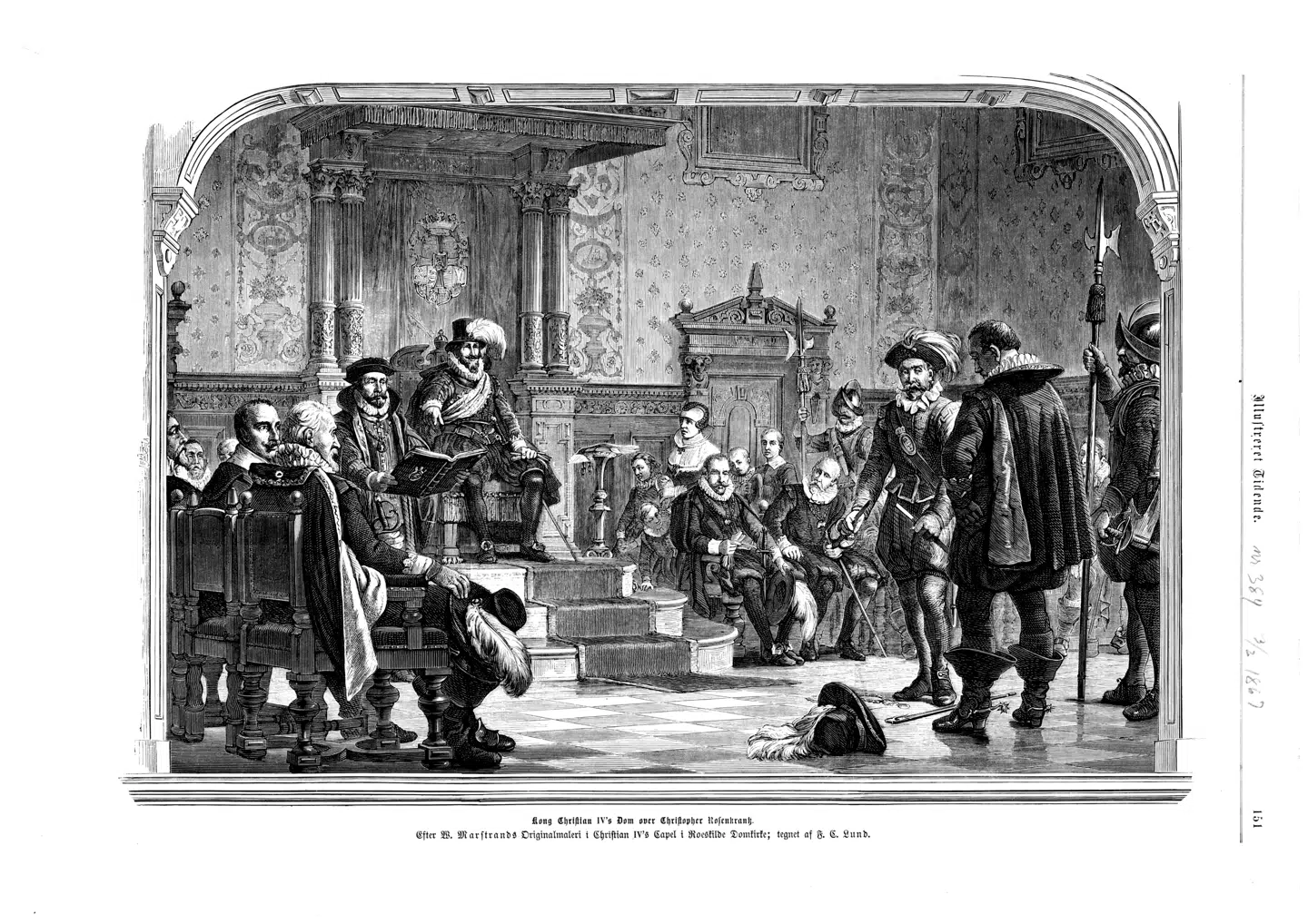 På illustrationen ses kong Christian 4. ved Kongens Retterting, som var landets øverste domstol frem til 1661.