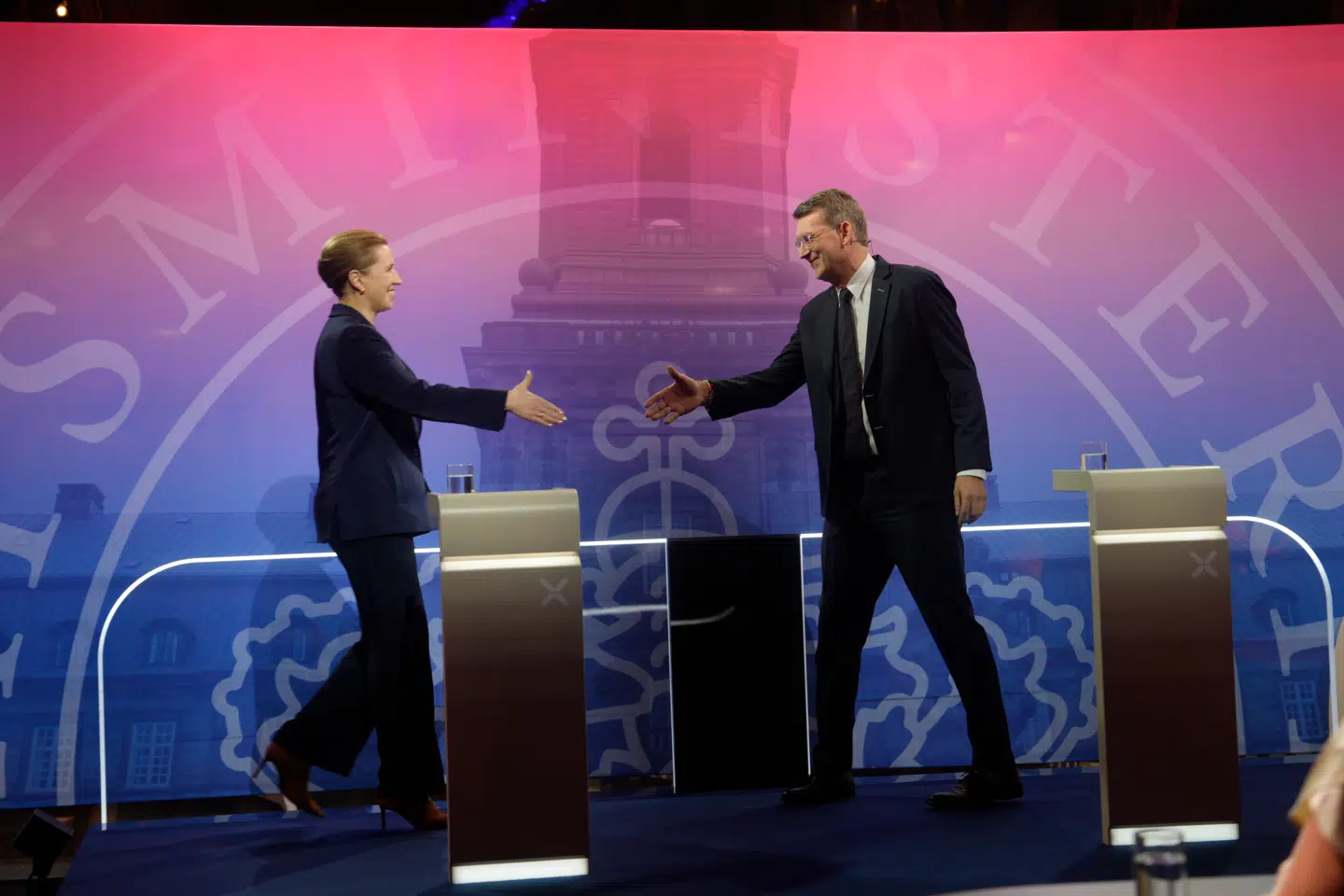 Statsministerkandidater Mette Frederiksen (S) og Troels Lund Poulsen (V) mødes i debat. Folketingsvalg 2026.