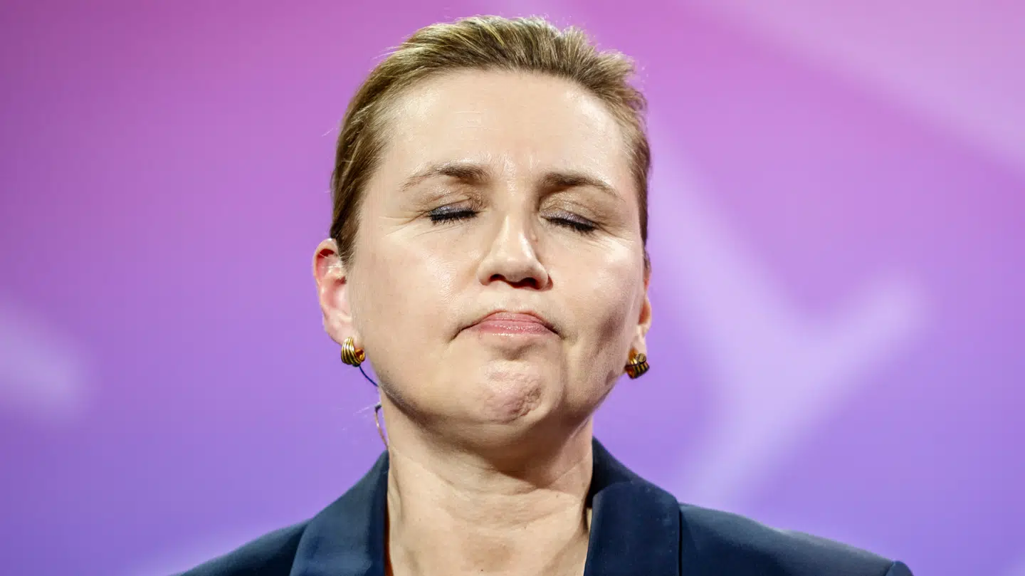 Statsministerkandidat Mette Frederiksen (S) under TV-debatten på TV 2 i Storms Parkhus i Odense søndag den 8. marts 2026. Der afholdes folketingsvalg den 24. marts.