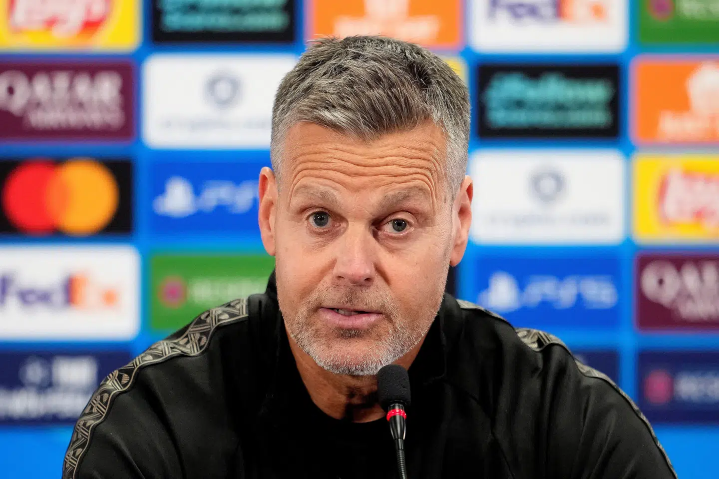 Cheftræner Kjetil Knutsen på tirsdagens pressemøde forud for Bodø/Glimts ottendedelsfinale mod Sporting.