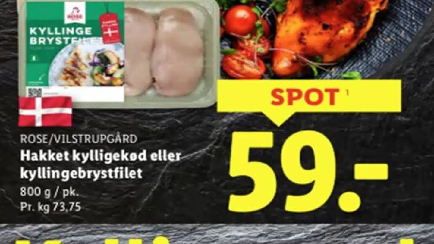 Her ses et eksempel på en turbokylling, der var at finde hos Lidl. Hos kæden oplyser de, at hele sortimentet i deres eget mærke Madværket har et dyrevelfærdshjerte og er derfor ikke en hurtigtvoksende kylling.