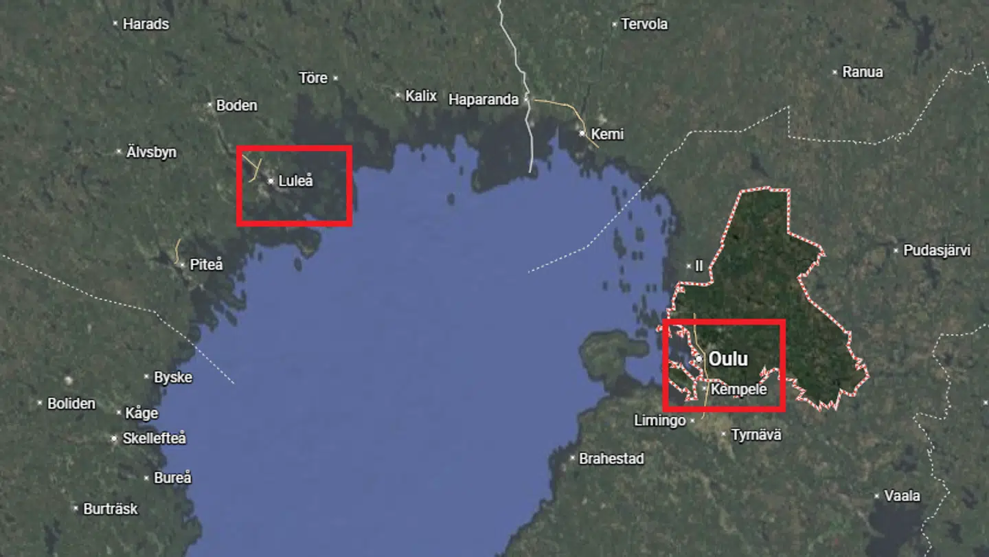 Det var 45 kilometer ude på den finske side af Den Botniske Bugt mellem Luleå og Oulo, de to skiløbere blev fundet.