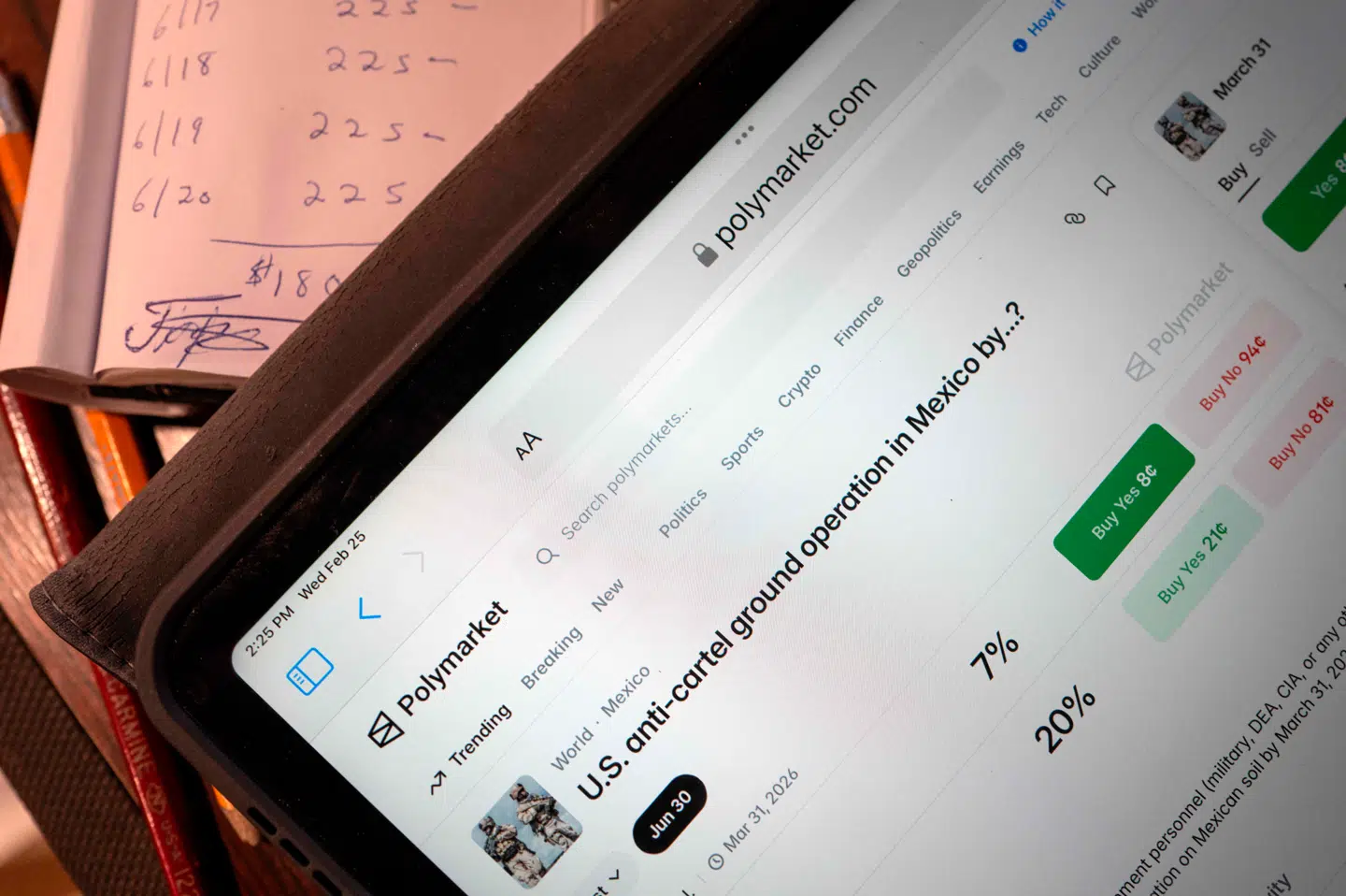 På væddemålstjenesten Polymarket kan man sætte sine penge på at forudsige fremtidige begivenheder, her en tidligere amerikansk operation i Mexico. Op til de iranske modangreb blev der væddet om datoen for, hvornår Iran slog tilbage.