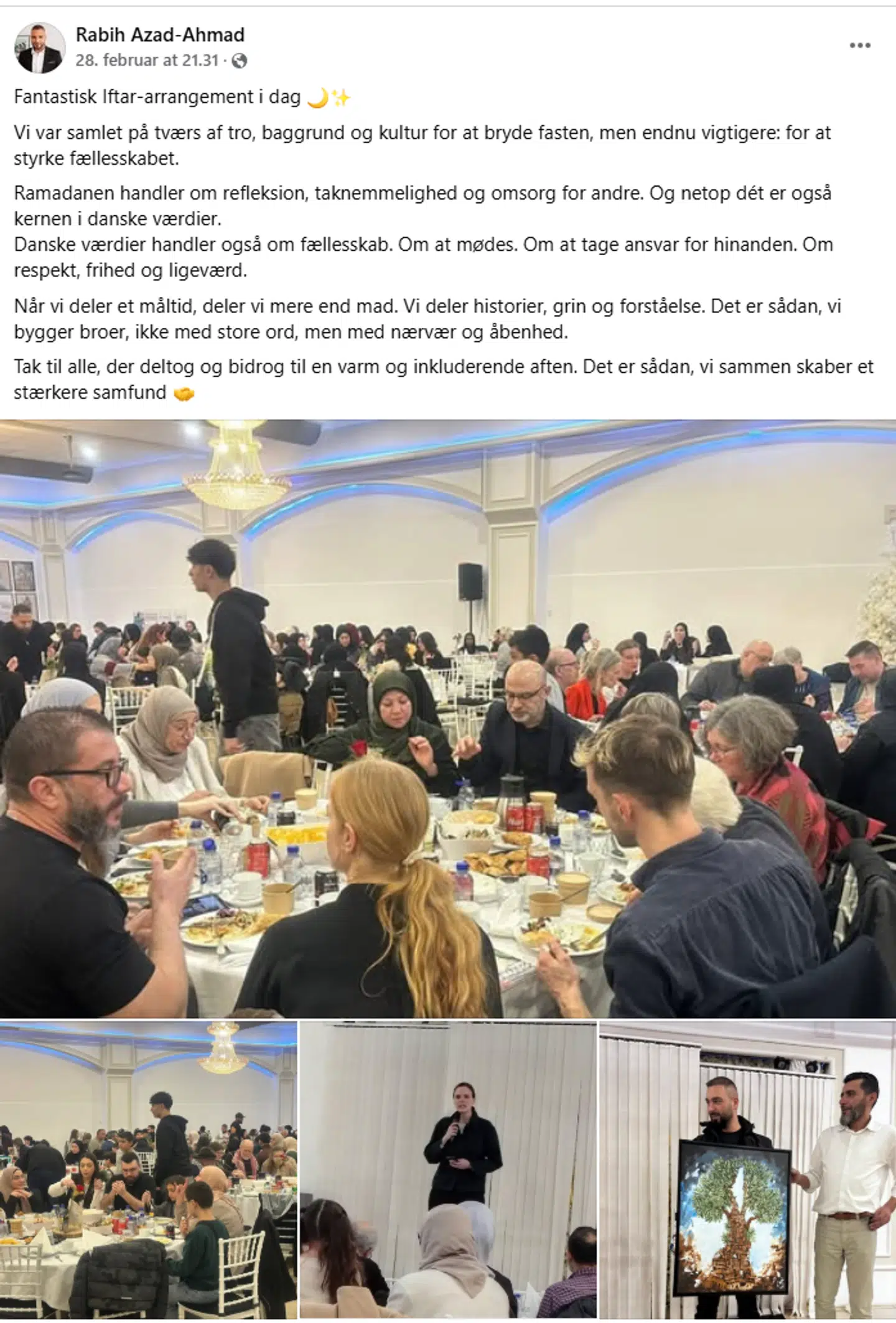 Her ses Rabih Azad-Ahmads opslag på Facebook fra den omtalte ramadanmiddag.