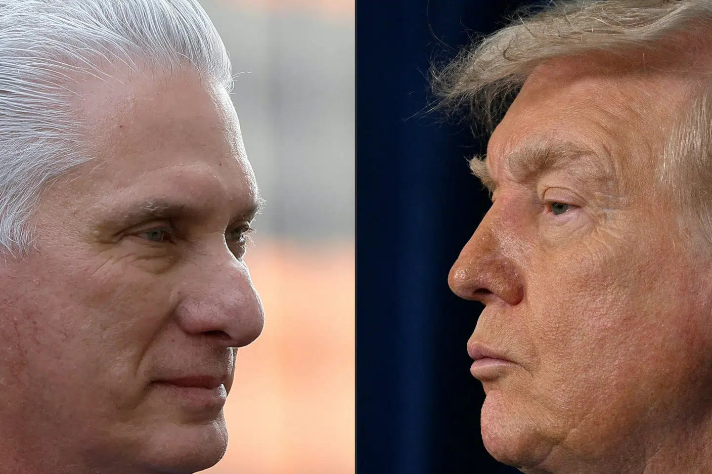 Billede af Cubas præsident, Miguel Diaz-Canel, fra maj 2025 og af USA's præsident, Donald Trump, fra januar i år. (Arkivfoto).