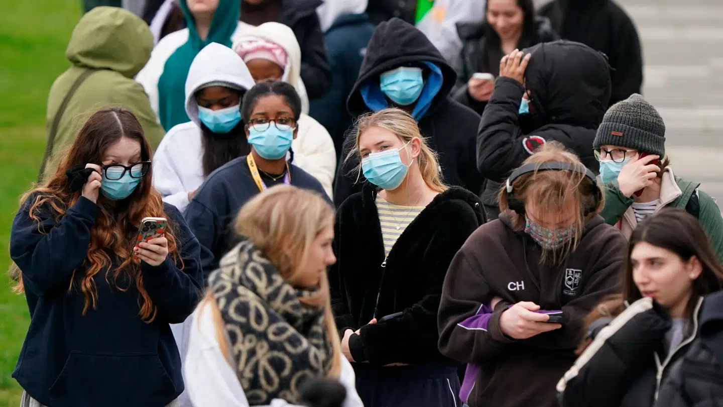 Maskerede studerende former køer for at modtage antibiotika.