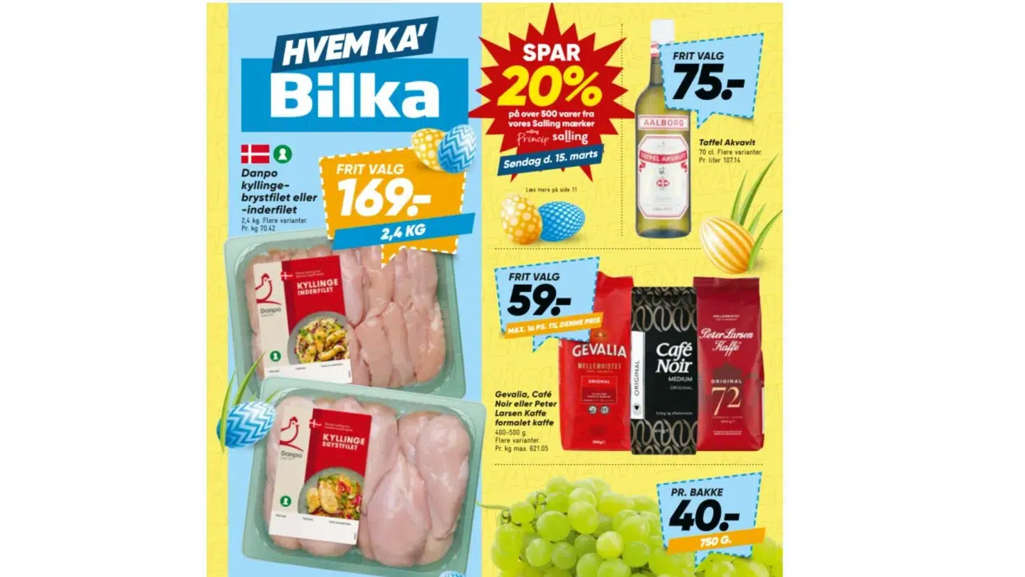På forsiden af Bilkas tilbudsavis er der godt fyldt op med den billige kylling, som de fra dagligvareaktøren havde lovet af udfase.
