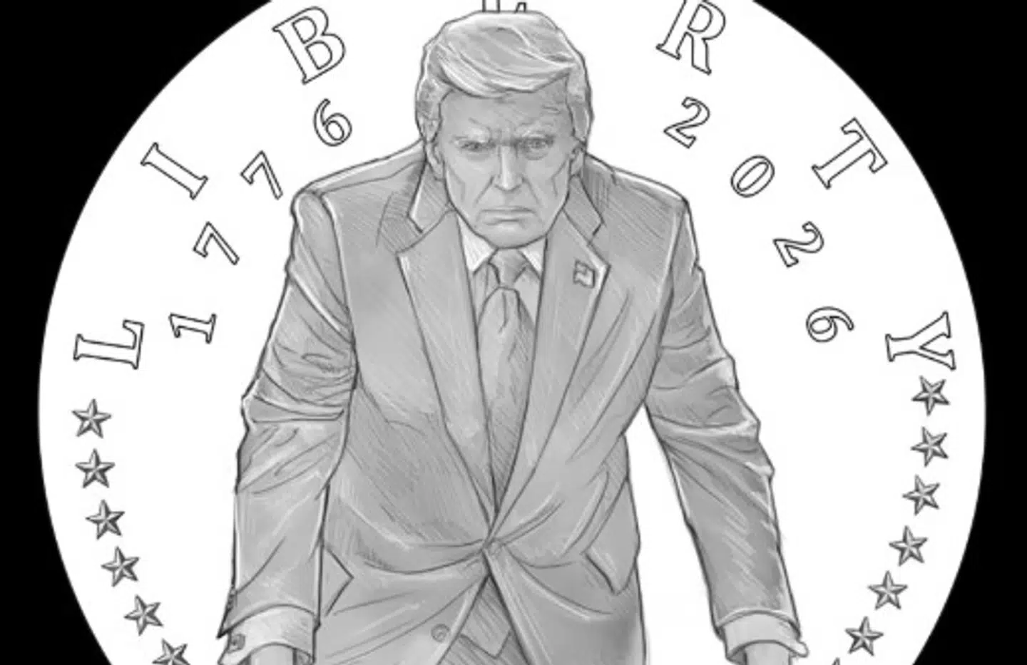 Forsiden på den kommende jubilæumsmønt er prydet af et billede af Donald Trump. Præcis det portræt synes præsidenten ganske begejstret for.