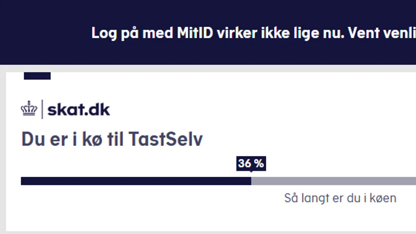 I køen til skatteopgørelsen fremgår det, at MitID lige nu er nede.
