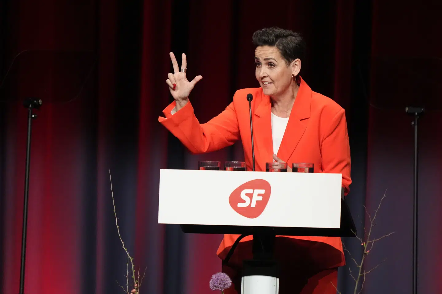 Formand Pia Olsen Dyhr taler ved SF's landsmøde i Kolding.