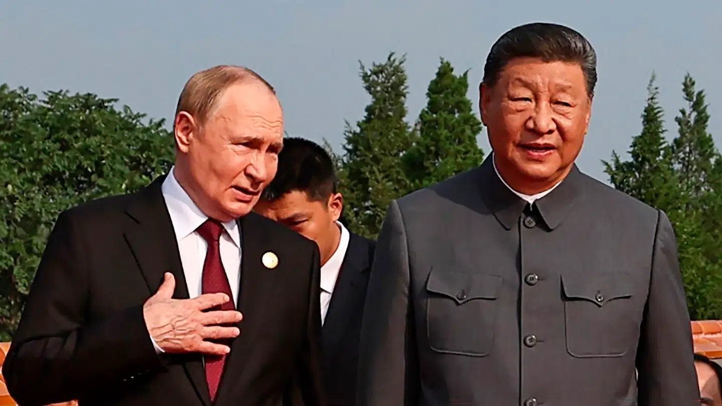Ruslands præsident Vladimir Putin sammen med Kinas præsident Xi Jinping.