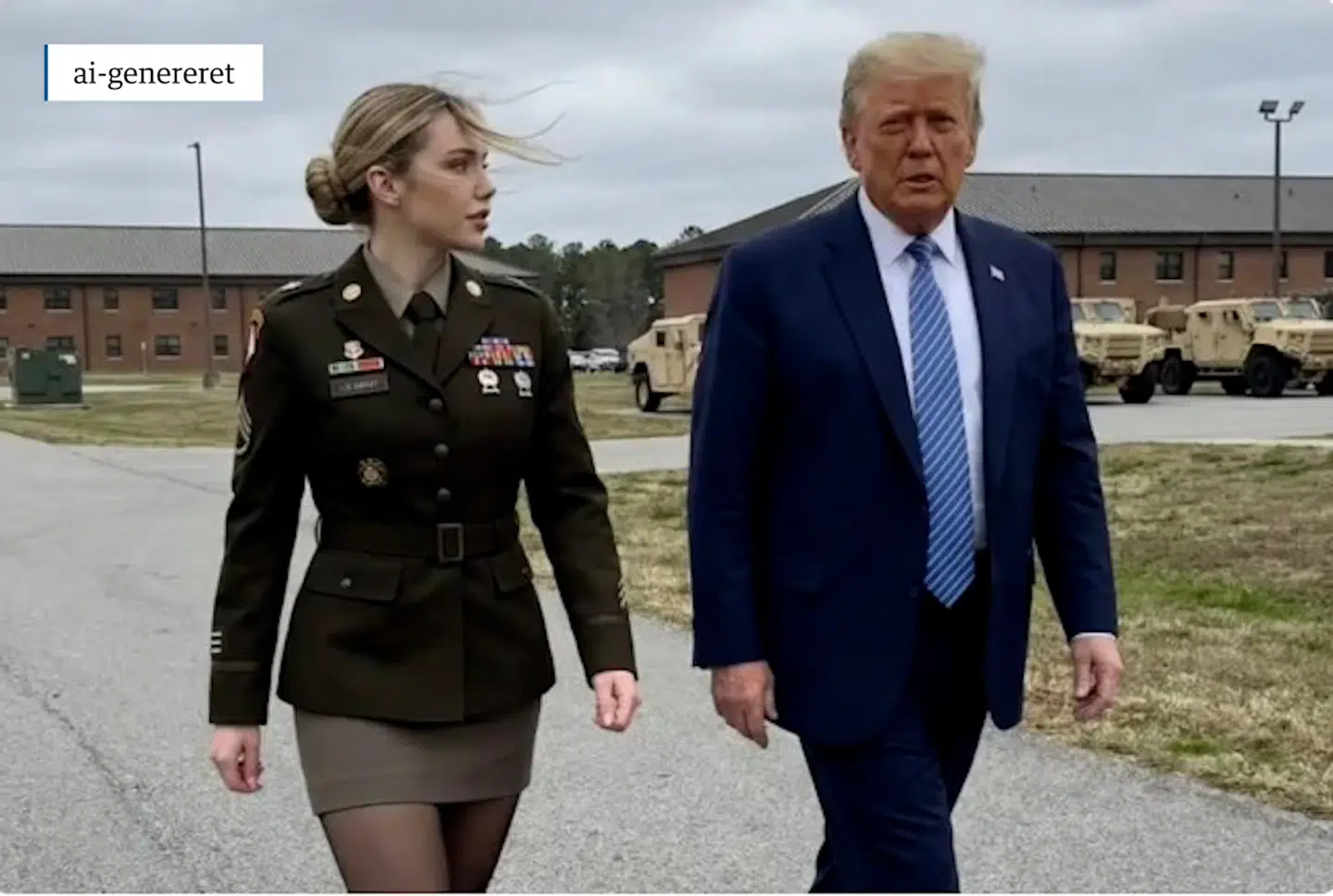 AI-GENERERET: På sin profil på Instagram delte »Jessica Foster« talrige billeder i selskab med den amerikanske præsident. Men militærkvinden var skabt med kunstig intelligens, og ifølge en ekspert er der grund til bekymring.