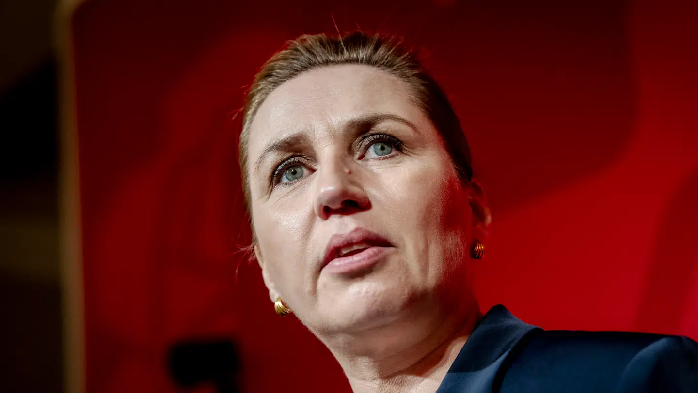 Socialdemokratiets formand, Mette Frederiksen, fotograferet under sin tale ved partiets valgfest i Fællessalen på Christiansborg.