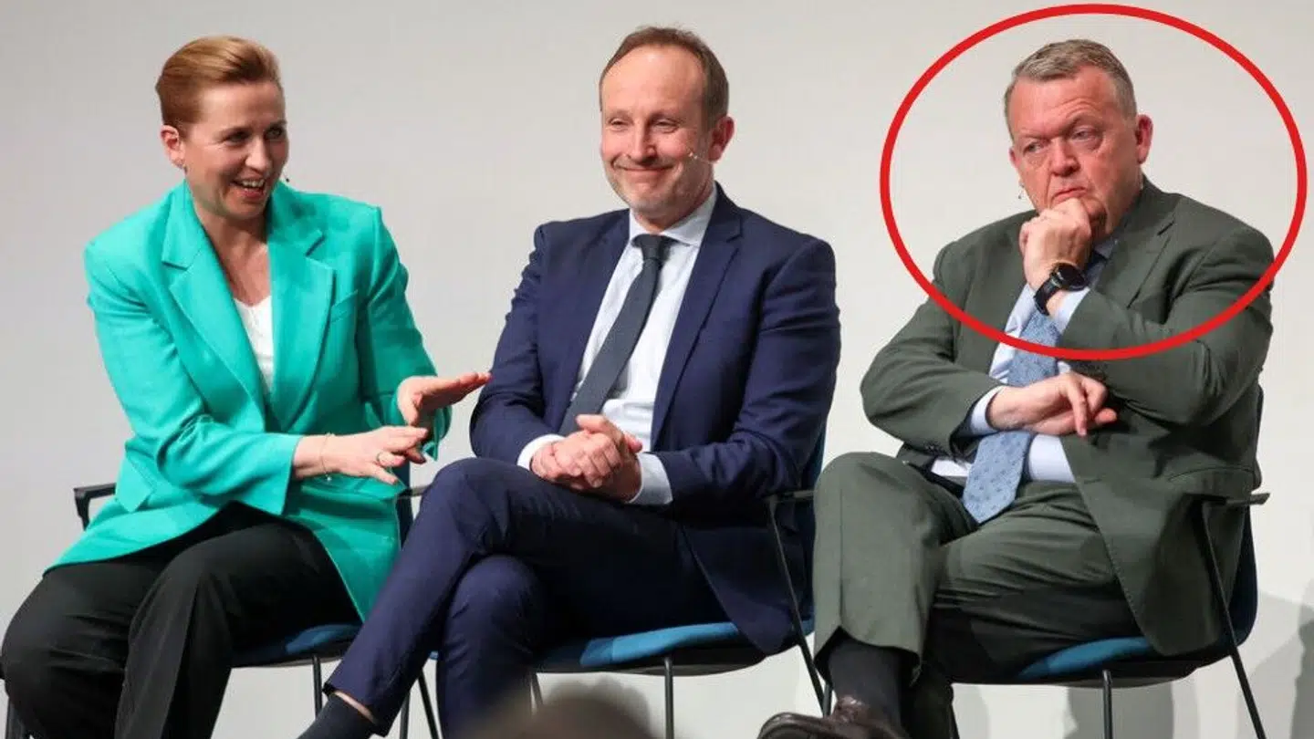 Mens Mette Frederiksen (S) og Martin Lidegaard (RV) smiler, ser Lars Løkke Rasmussen ret så bekymret ud på billedet her taget under onsdagens partilederdebat hos Publicistklubben.