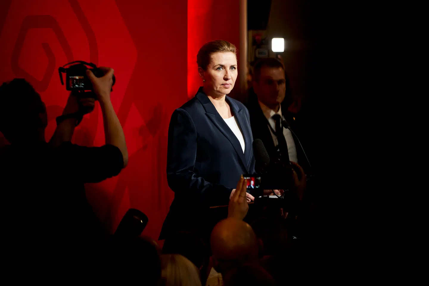 Formand for Socialdemokratiet, Mette Frederiksen, taler under valgfest i Fællessalen på Christiansborg i København, tirsdag den 24. marts 2026