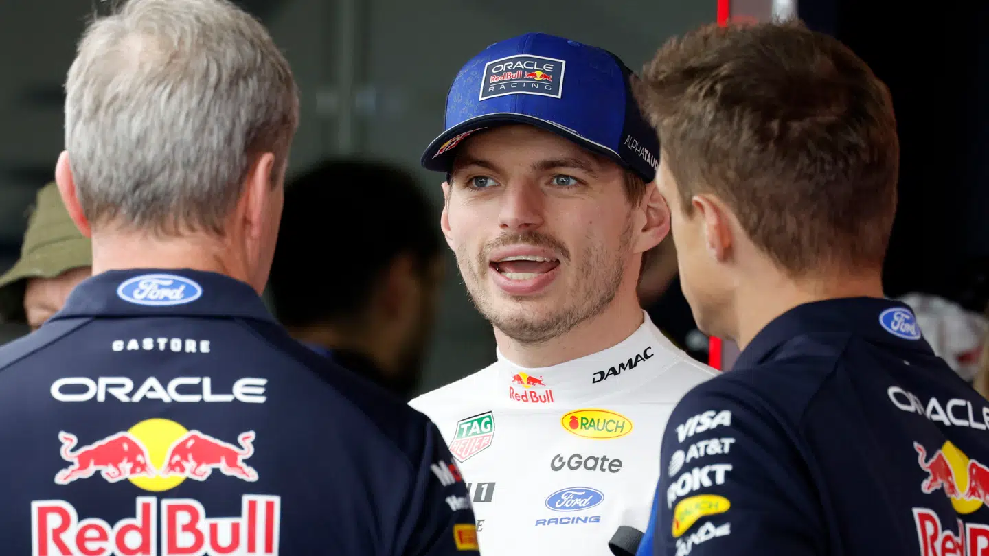 Max Verstappen (i midten) viste temperament under et pressemøde torsdag.