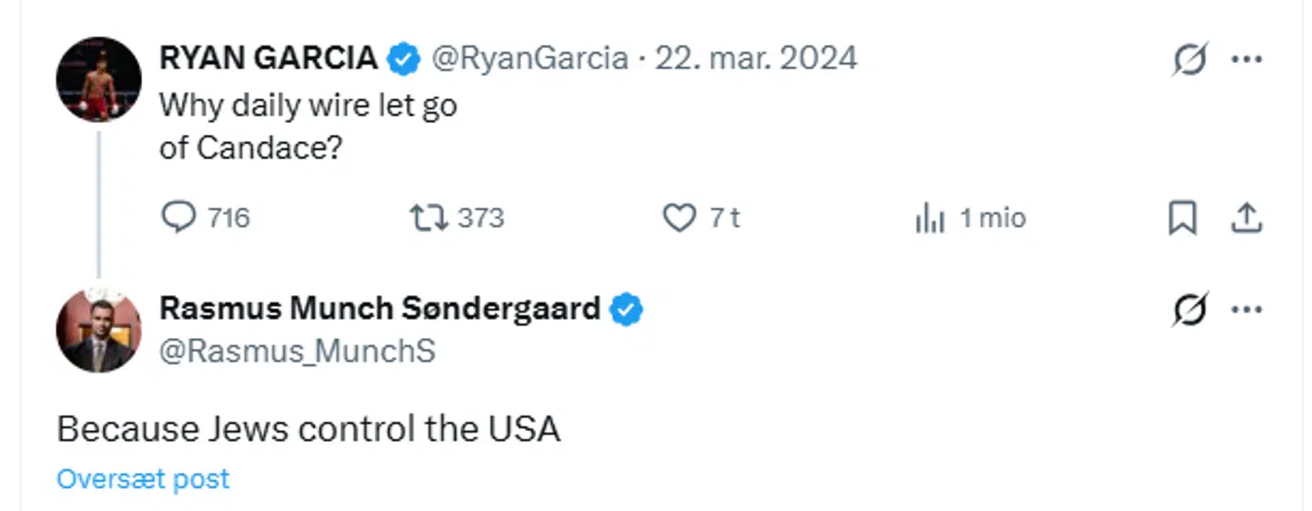 Her giver Rasmus Munch Søndergaard udtryk for, at jøder angiveligt skulle styre USA.