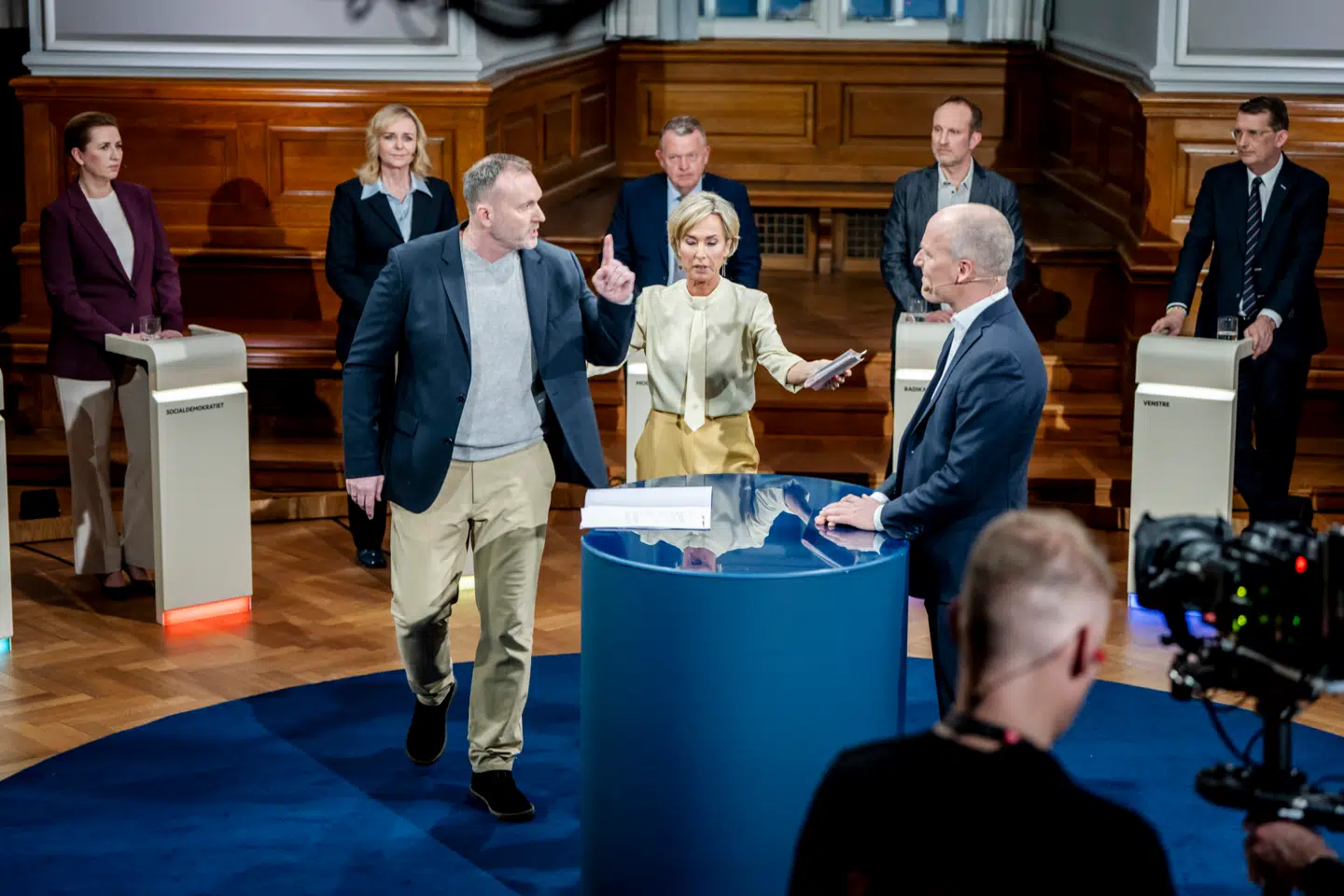 Formand for Borgernes Parti Lars Boje Mathiesen og politisk ordfører for Enhedslisten Pelle Dragsted under TV 2s partilederdebat »Det sidste svar«. Foto: Mads Claus Rasmussen/Ritzau Scanpix