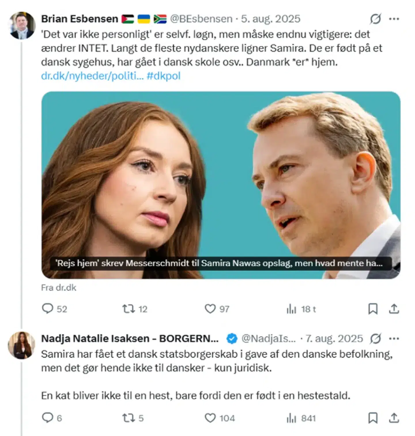 Her ses en af flere kommentarer fra Nadja Natalie Isaksen om Radikale Venstres folketingsmedlem, Samira Nawa.