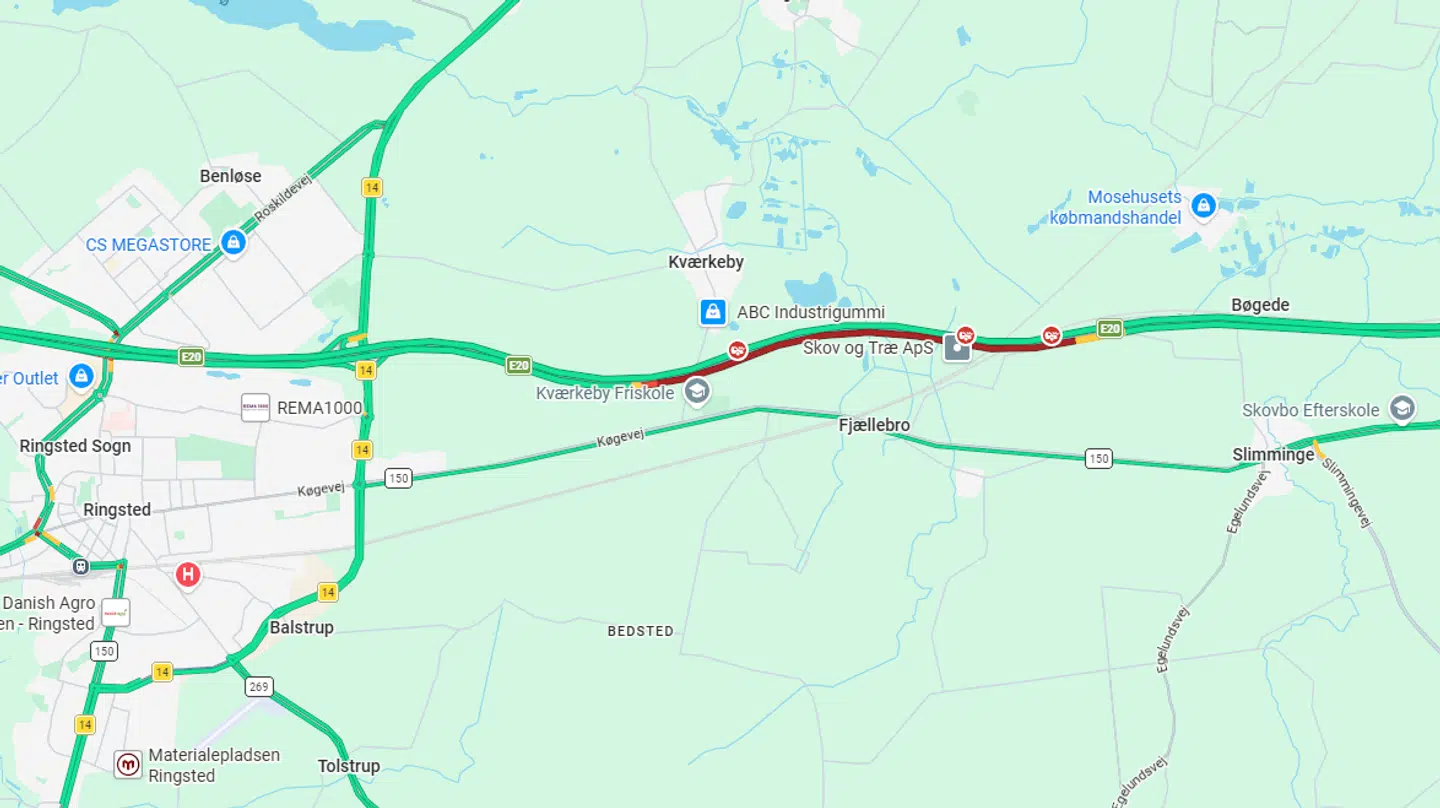 Uheldet på E20 Vestmotorvejen skaber betydelig kø fra Ringsted mod Køge.