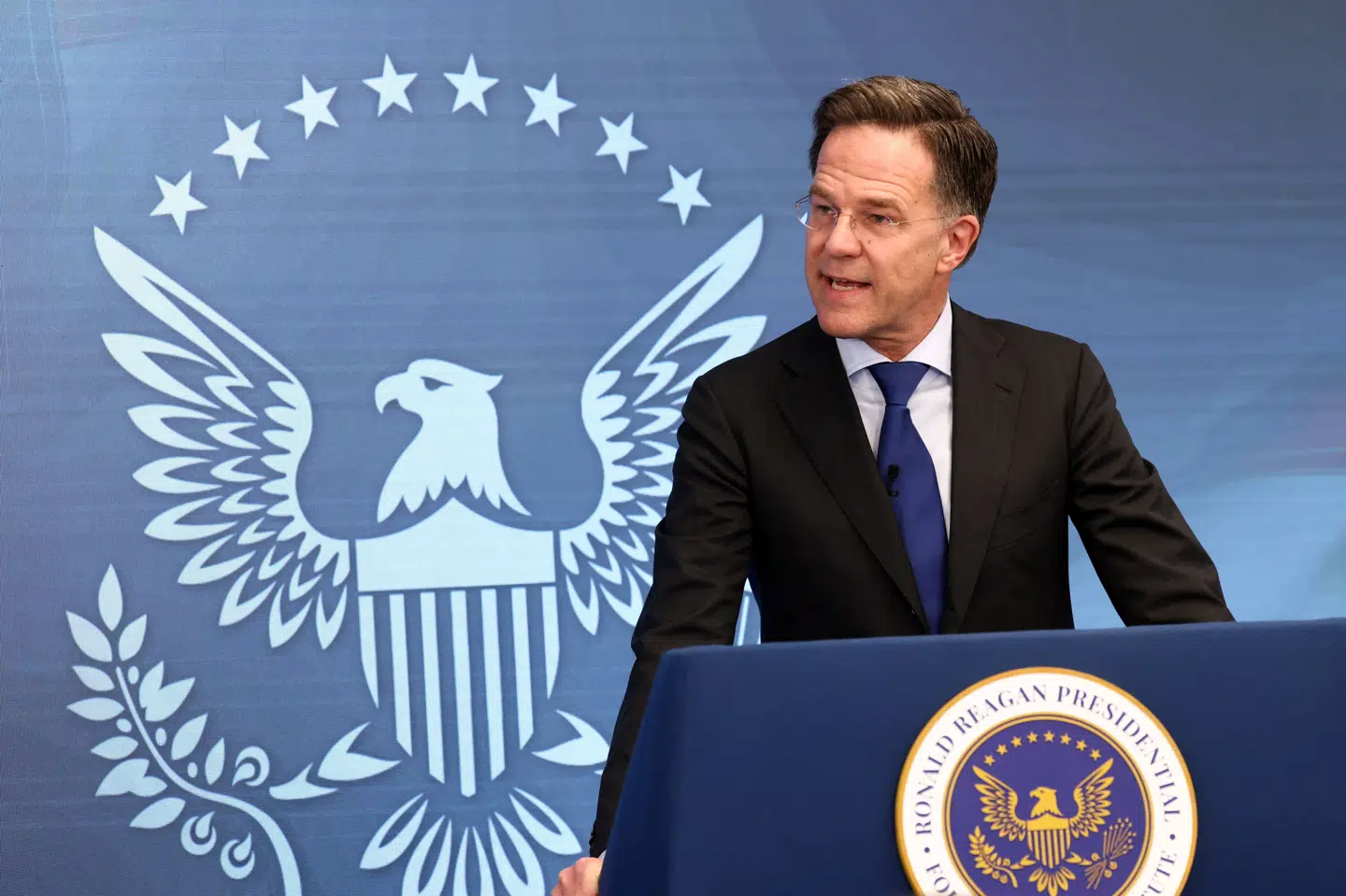 Natos generalsekretær, Mark Rutte, holdt torsdag en tale i Ronald Reagan-instituttet i Washington D.C.