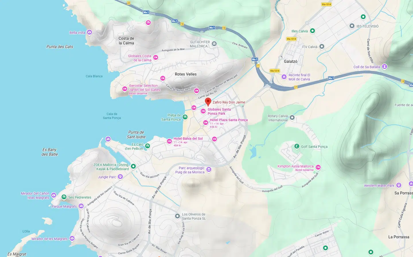 Hotellet ligger i turistbyen Santa Ponça.