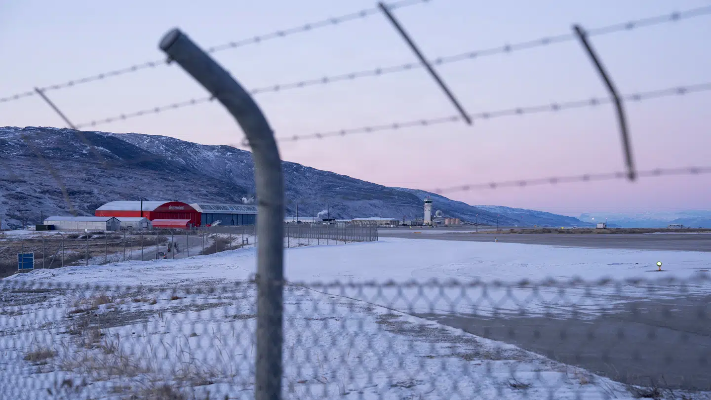 Kangerlussuaq Lufthavn i Grønland tilbage i februar 2026. Et knudepunkt for det danske forsvar i Grønland.