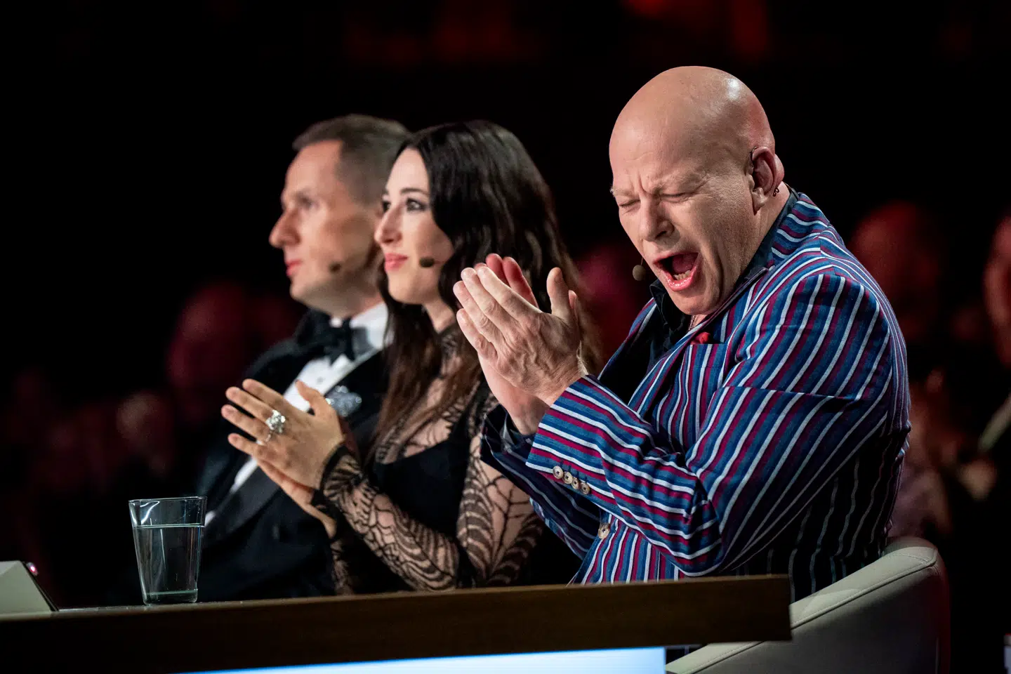 Benjamin Hav, Drew Sycamore og Thomas Blachman under finalen i X Factor 2026 i SJF Bank Arena i Odense fredag den 10. april 2026